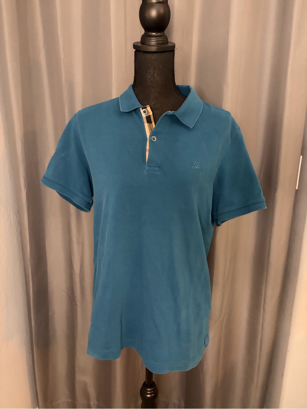 237. Burberry Men's Teal Polo Shirt - Classic Short Sleeve, Size L
